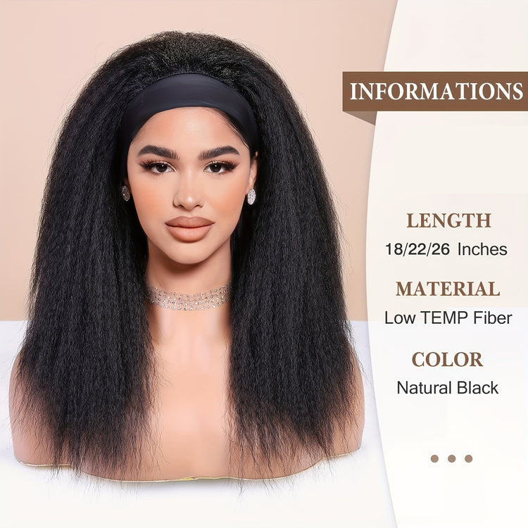 Kinky Straight Headband Wig For Women Yaki Straight Wigs With Black Headband Kinky Afro Wigs For Women - Lena & Miles Exquisite Boutique LLC.
