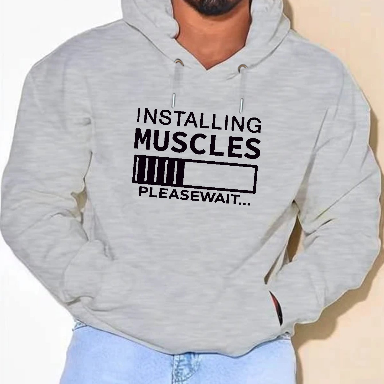 PLUS SIZE Installing Muscles Print Hoodie, Men&