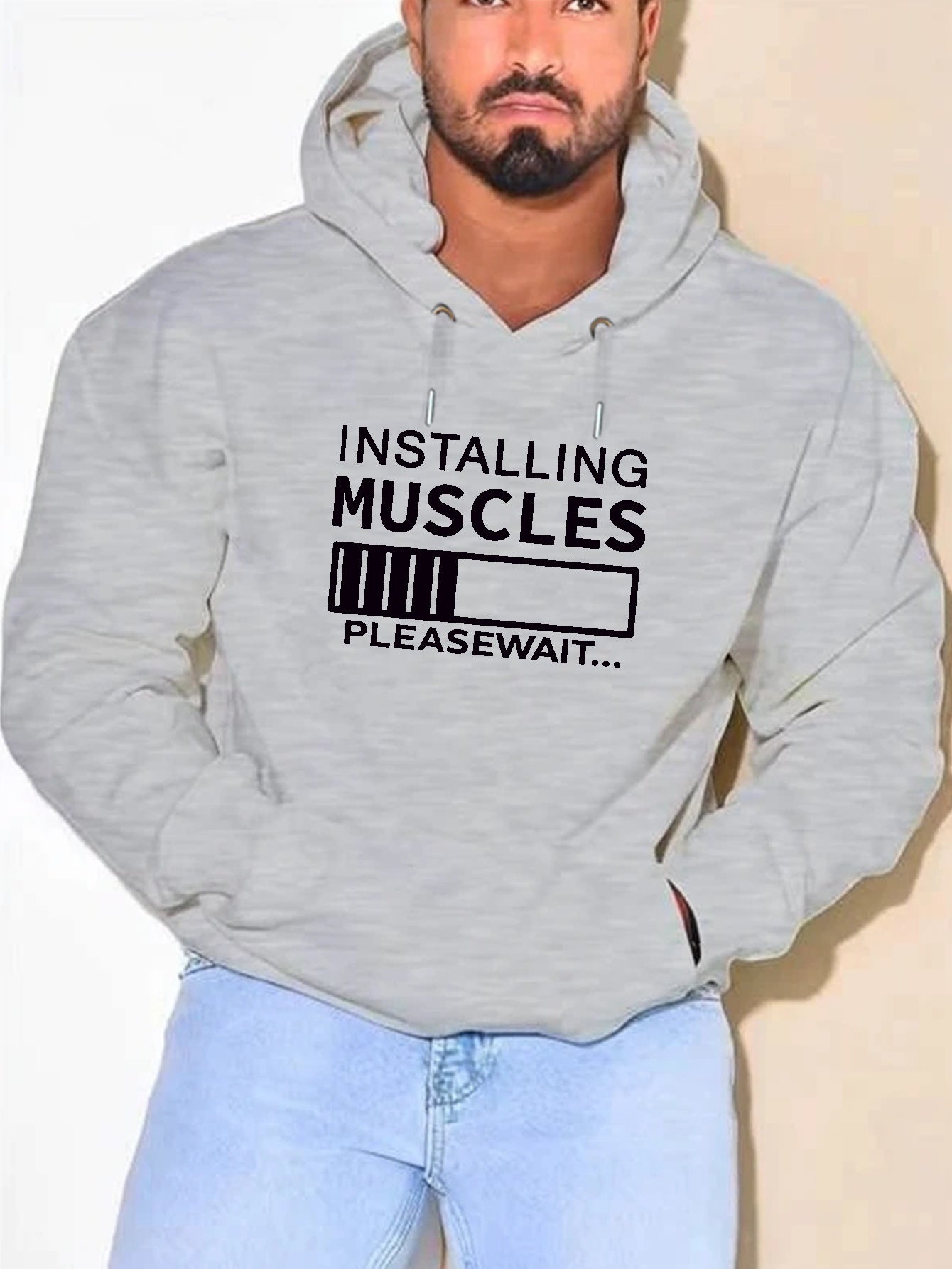 PLUS SIZE Installing Muscles Print Hoodie, Men&