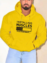 PLUS SIZE Installing Muscles Print Hoodie, Men&