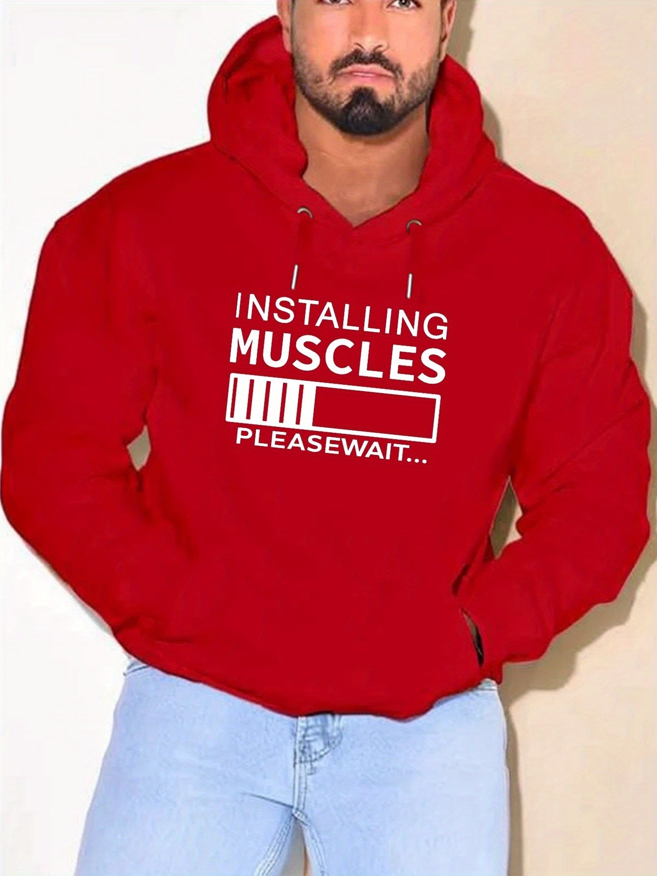 PLUS SIZE Installing Muscles Print Hoodie, Men&