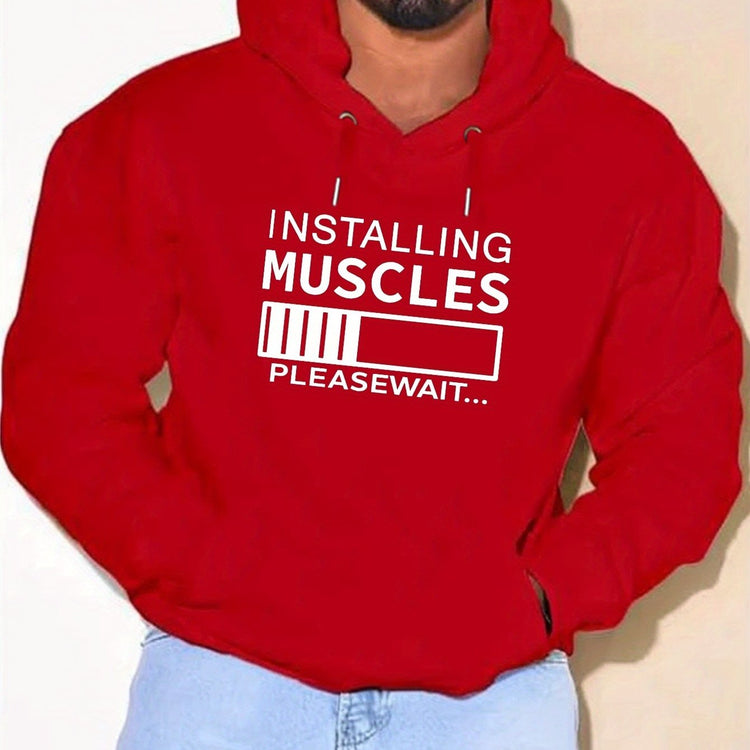 PLUS SIZE Installing Muscles Print Hoodie, Men&