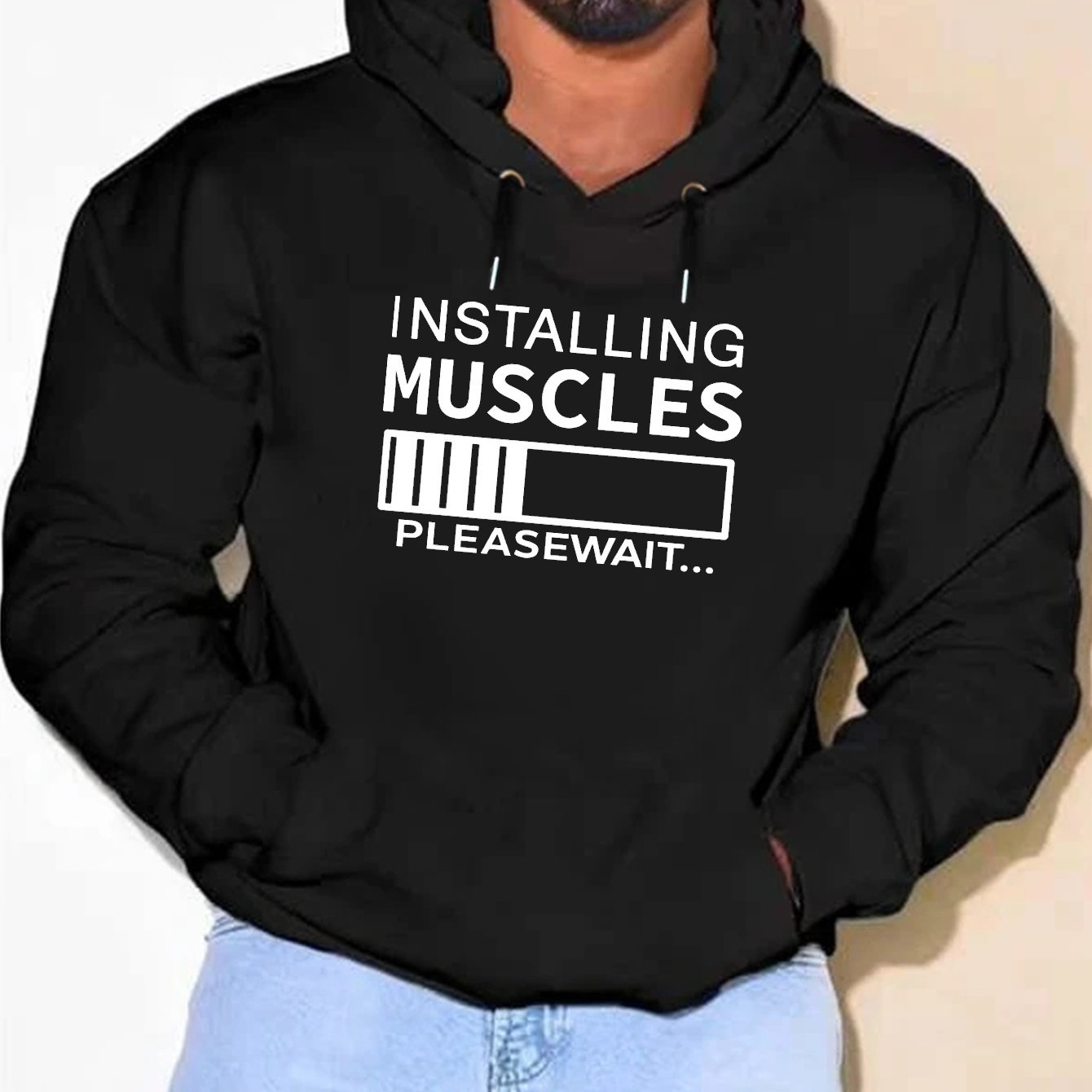 PLUS SIZE Installing Muscles Print Hoodie, Men&