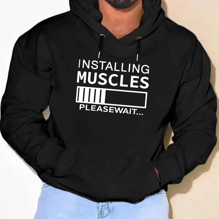 PLUS SIZE Installing Muscles Print Hoodie, Men&