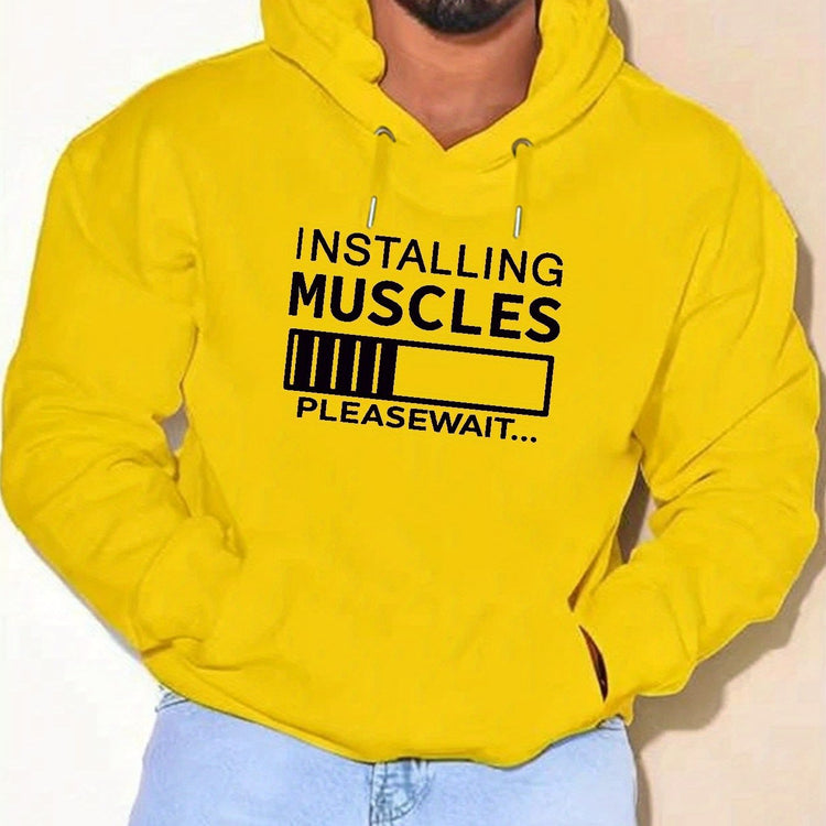 PLUS SIZE Installing Muscles Print Hoodie, Men&