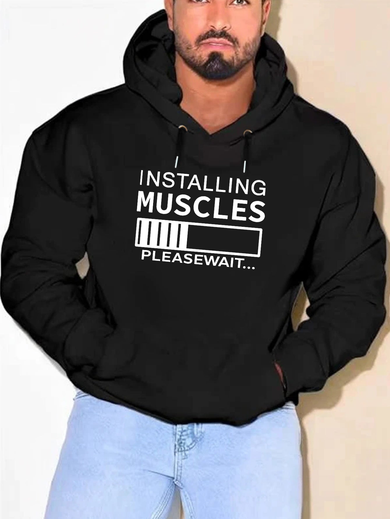 PLUS SIZE Installing Muscles Print Hoodie, Men&