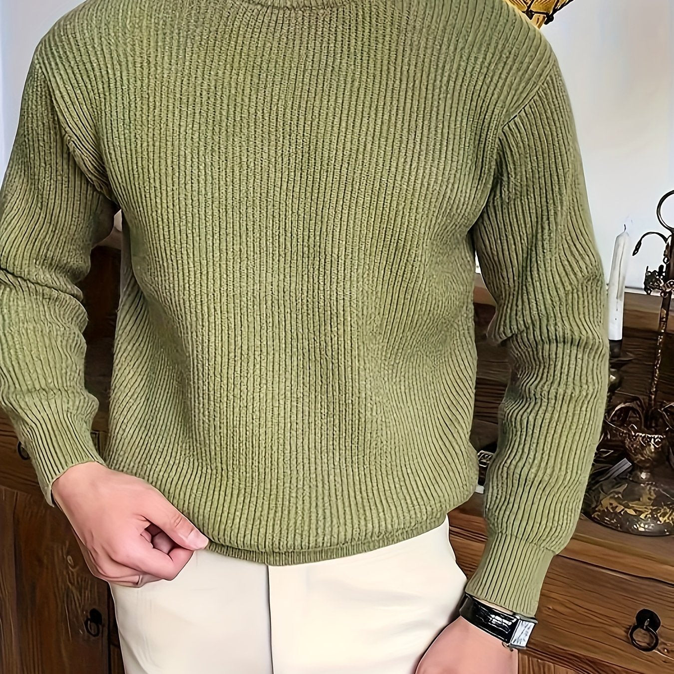 Plus Size Solid Textured Sweater - Men&