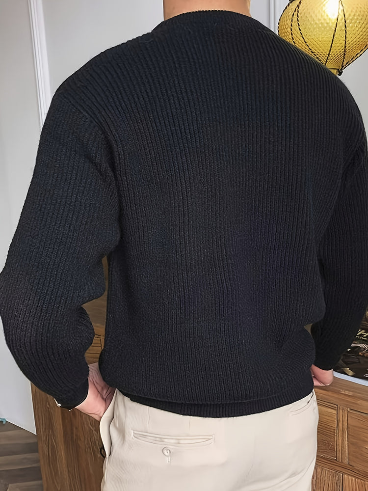 Plus Size Solid Textured Sweater - Men&