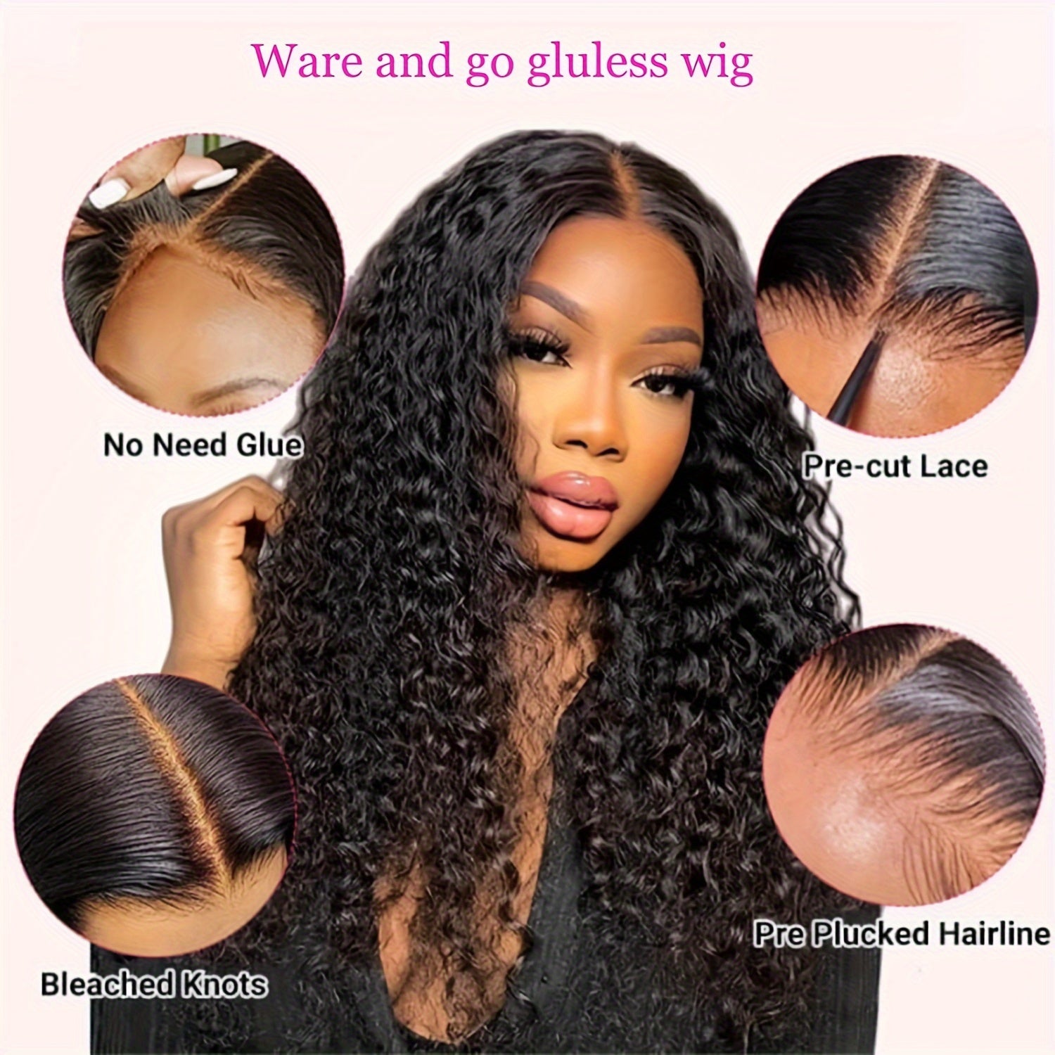 Glueless Wigs Human Hair Pre Cut Lace 4X4 HD Lace Closure Wigs Human Hair No Glue Deep Wave Lace Front Wigs Human Hair Wigs For Women 150% Density Brazilian Virgin Hair - Lena & Miles Exquisite Boutique LLC.