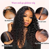 Glueless Wigs Human Hair Pre Cut Lace 4X4 HD Lace Closure Wigs Human Hair No Glue Deep Wave Lace Front Wigs Human Hair Wigs For Women 150% Density Brazilian Virgin Hair - Lena & Miles Exquisite Boutique LLC.