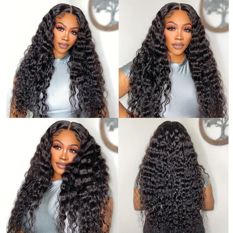 Glueless Wigs Human Hair Pre Cut Lace 4X4 HD Lace Closure Wigs Human Hair No Glue Deep Wave Lace Front Wigs Human Hair Wigs For Women 150% Density Brazilian Virgin Hair - Lena & Miles Exquisite Boutique LLC.