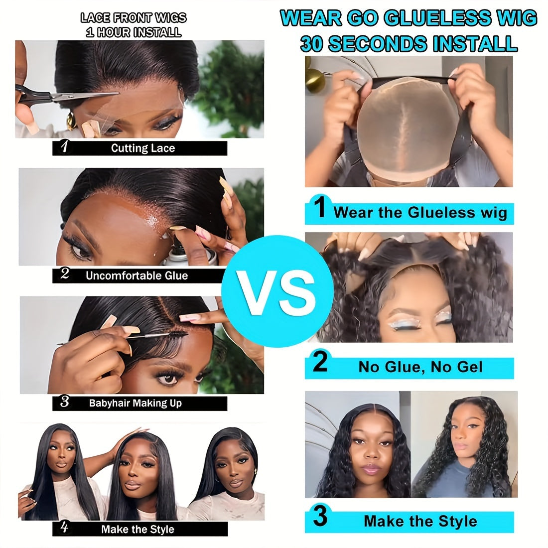 Glueless Wigs Human Hair Pre Cut Lace 4X4 HD Lace Closure Wigs Human Hair No Glue Deep Wave Lace Front Wigs Human Hair Wigs For Women 150% Density Brazilian Virgin Hair - Lena & Miles Exquisite Boutique LLC.