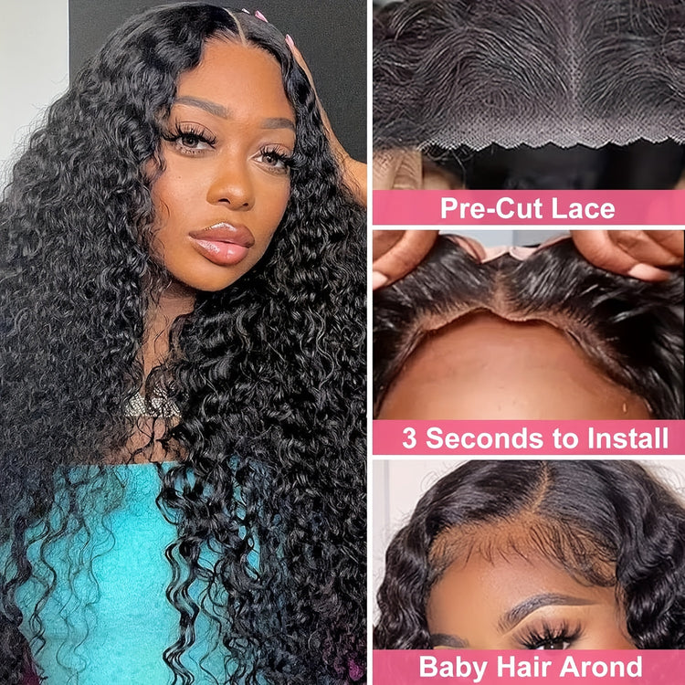 Glueless Wigs Human Hair Pre Cut Lace 4X4 HD Lace Closure Wigs Human Hair No Glue Deep Wave Lace Front Wigs Human Hair Wigs For Women 150% Density Brazilian Virgin Hair - Lena & Miles Exquisite Boutique LLC.