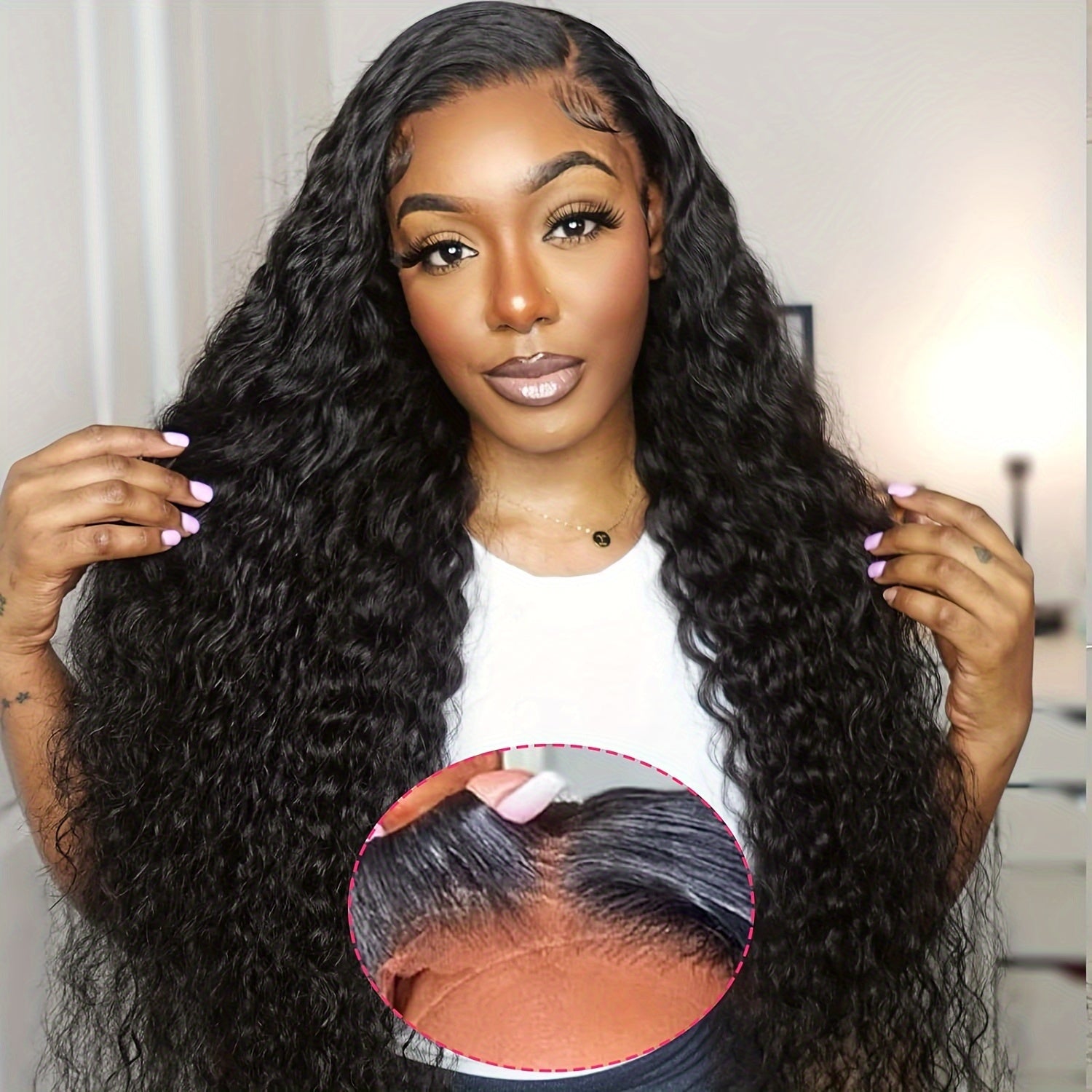 180% Density Glueless Wigs Human Hair Pre Cut Lace No Glue 5X5 HD Lace Closure Wigs Human Hair No Glue Deep Wave Lace Front Wigs Human Hair Wigs for Women Brazilian Virgin Hair - Lena & Miles Exquisite Boutique LLC.