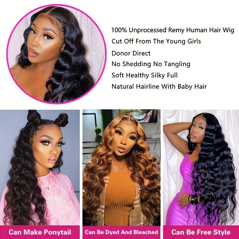 Breathtaking Brazilian Human Hair Loose Wave Wigs - 180% Density, Glueless HD 4x4 Lace Closure, Pre-Plucked with Bleached Knots & Fluffy Baby Hair for a Stunning, Natural Look - Lena & Miles Exquisite Boutique LLC.