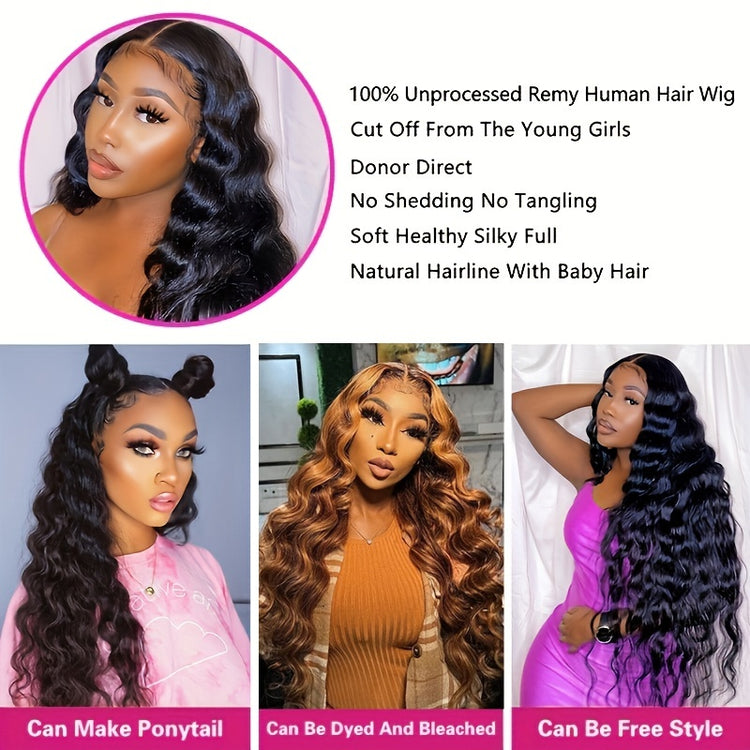 Breathtaking Brazilian Human Hair Loose Wave Wigs - 180% Density, Glueless HD 4x4 Lace Closure, Pre-Plucked with Bleached Knots & Fluffy Baby Hair for a Stunning, Natural Look - Lena & Miles Exquisite Boutique LLC.