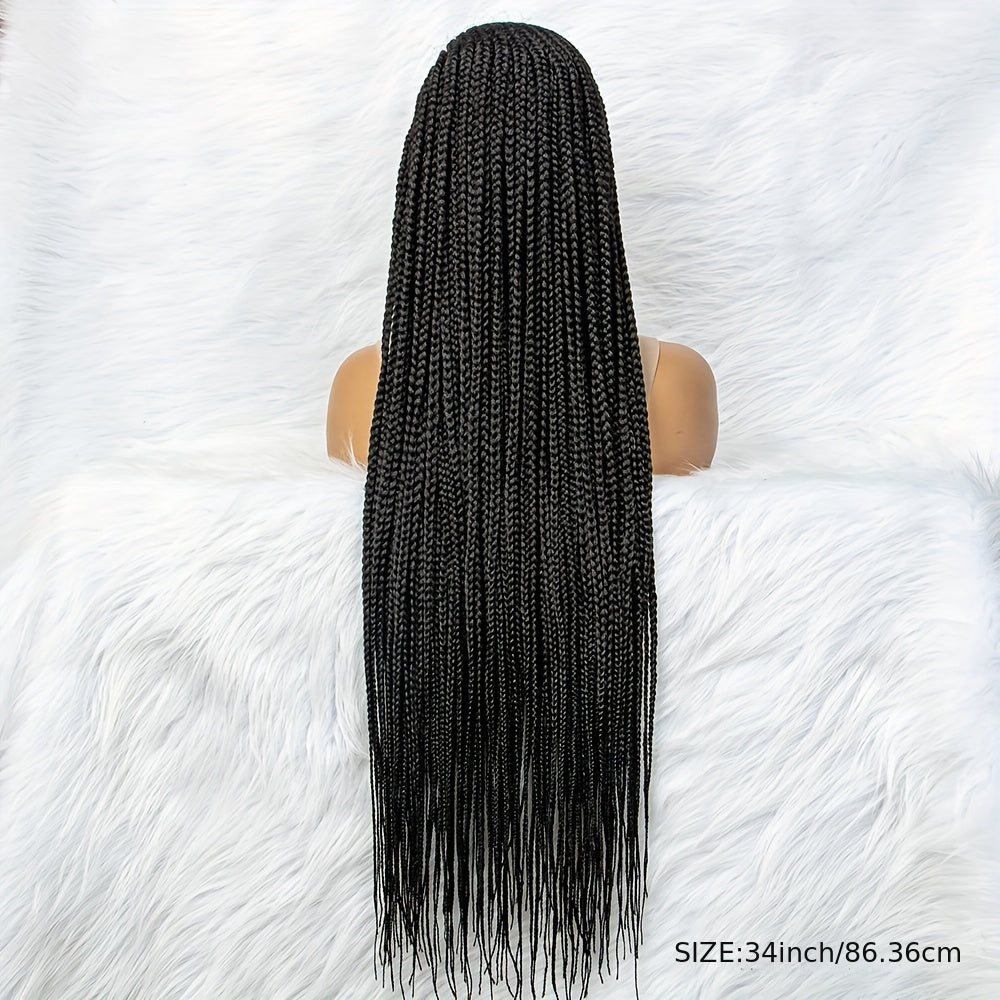 Braided 13x6 Lace wig Braids Wigs For Women Black Micro Braided Synthetic Lightweight Hand-Tied Lace Front Box Braided Wig - Lena & Miles Exquisite Boutique LLC.