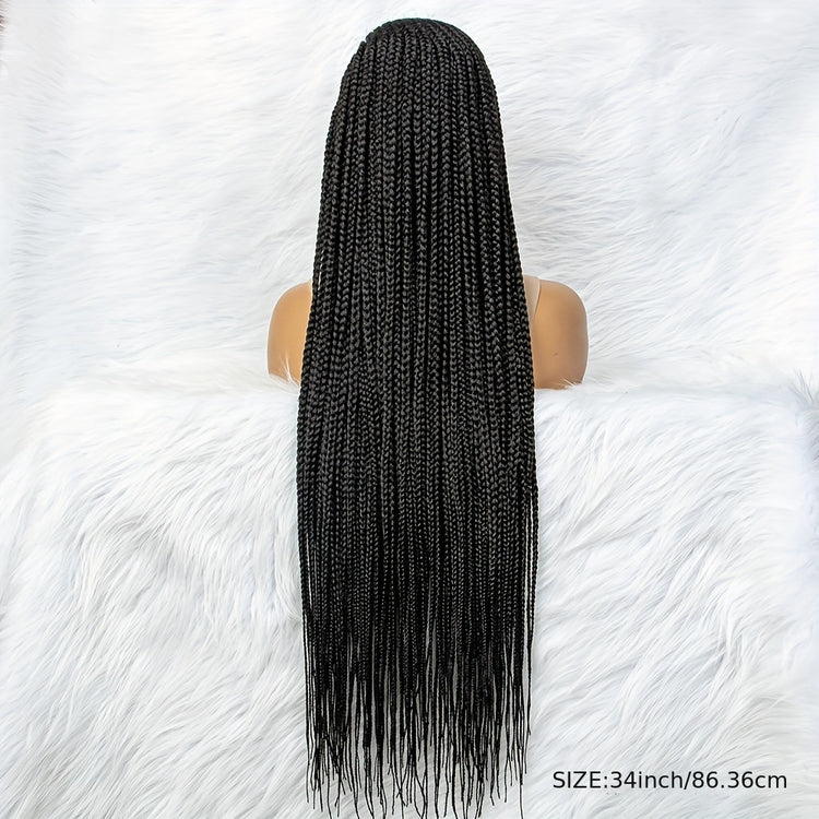 Braided 13x6 Lace wig Braids Wigs For Women Black Micro Braided Synthetic Lightweight Hand-Tied Lace Front Box Braided Wig - Lena & Miles Exquisite Boutique LLC.