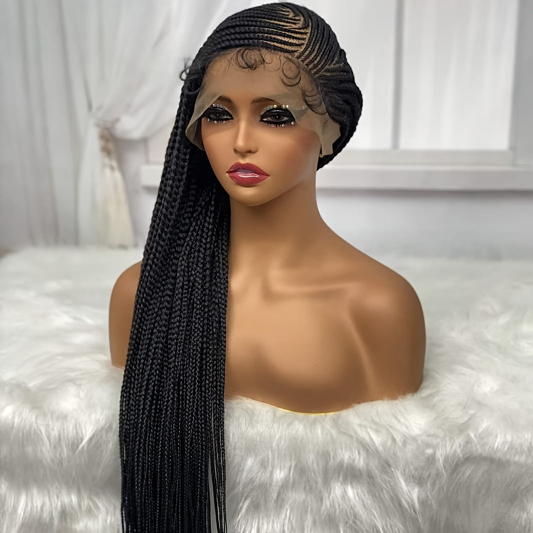 Braided 13x6 Lace wig Braids Wigs For Women Black Micro Braided Synthetic Lightweight Hand-Tied Lace Front Box Braided Wig - Lena & Miles Exquisite Boutique LLC.