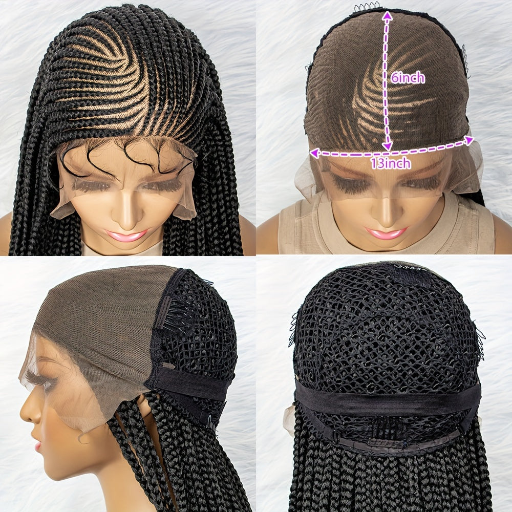 Braided 13x6 Lace wig Braids Wigs For Women Black Micro Braided Synthetic Lightweight Hand-Tied Lace Front Box Braided Wig - Lena & Miles Exquisite Boutique LLC.