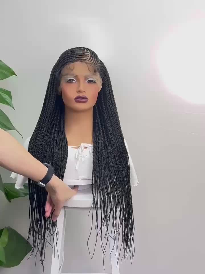 Braided 13x6 Lace wig Braids Wigs For Women Black Micro Braided Synthetic Lightweight Hand-Tied Lace Front Box Braided Wig - Lena & Miles Exquisite Boutique LLC.
