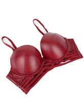 Simple Solid Bra & Panties, Push Up Bra & Cut Out Panties Lingerie Set, Women&