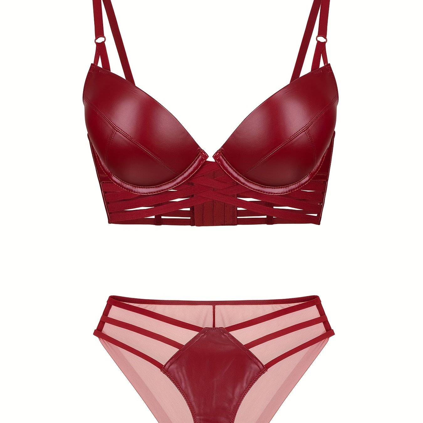 Simple Solid Bra & Panties, Push Up Bra & Cut Out Panties Lingerie Set, Women&