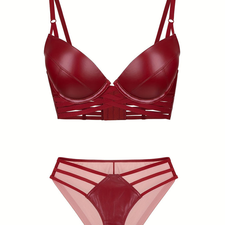 Simple Solid Bra & Panties, Push Up Bra & Cut Out Panties Lingerie Set, Women&