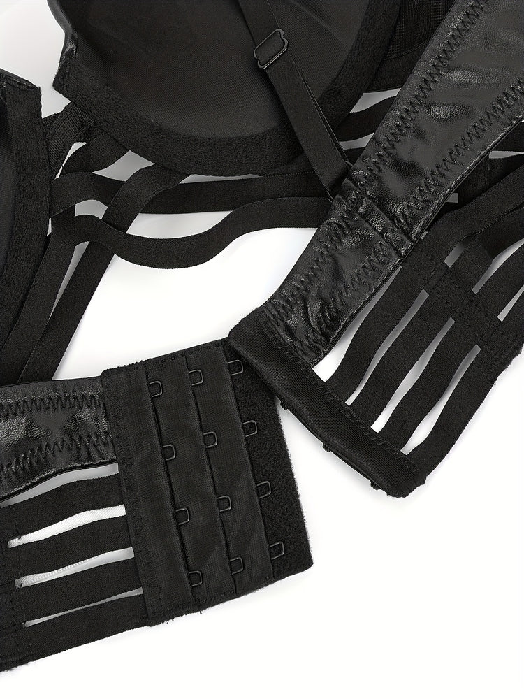 Simple Solid Bra & Panties, Push Up Bra & Cut Out Panties Lingerie Set, Women&