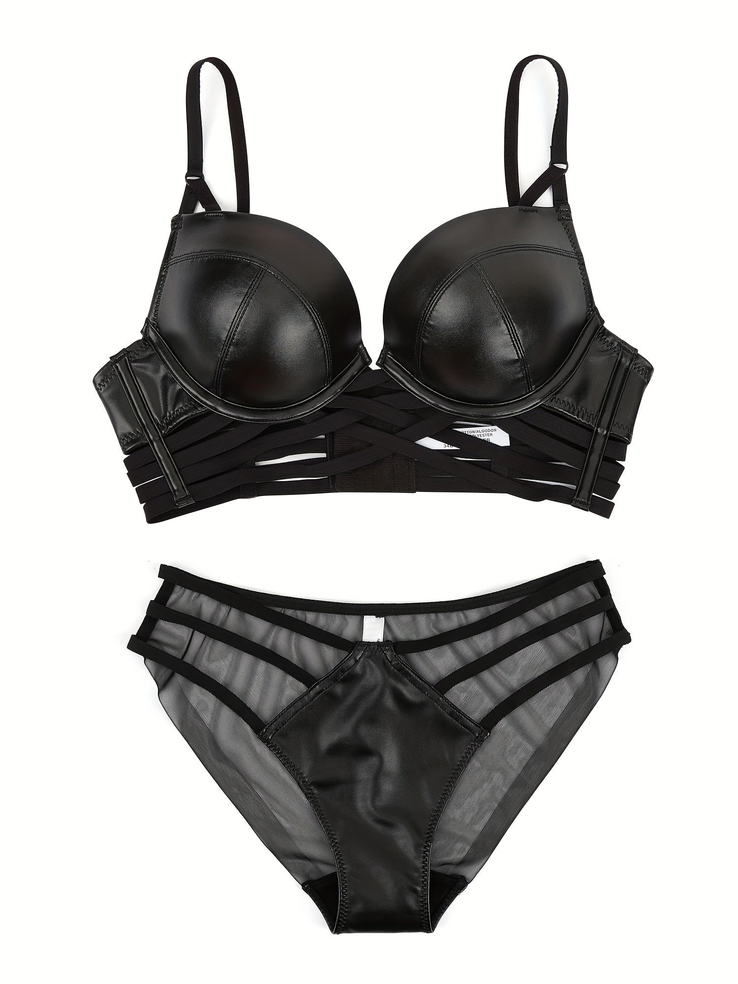 Simple Solid Bra & Panties, Push Up Bra & Cut Out Panties Lingerie Set, Women&