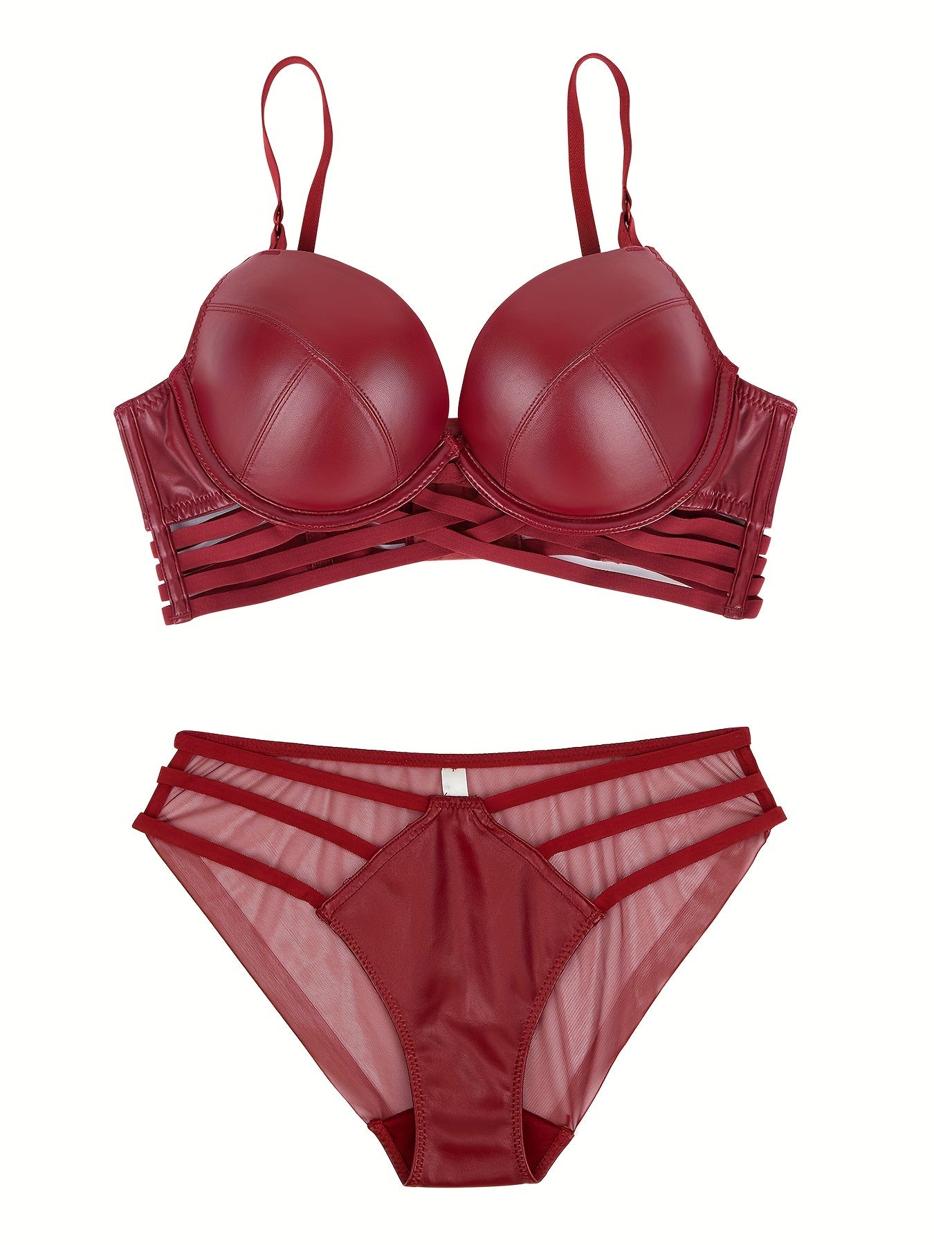 Simple Solid Bra & Panties, Push Up Bra & Cut Out Panties Lingerie Set, Women&