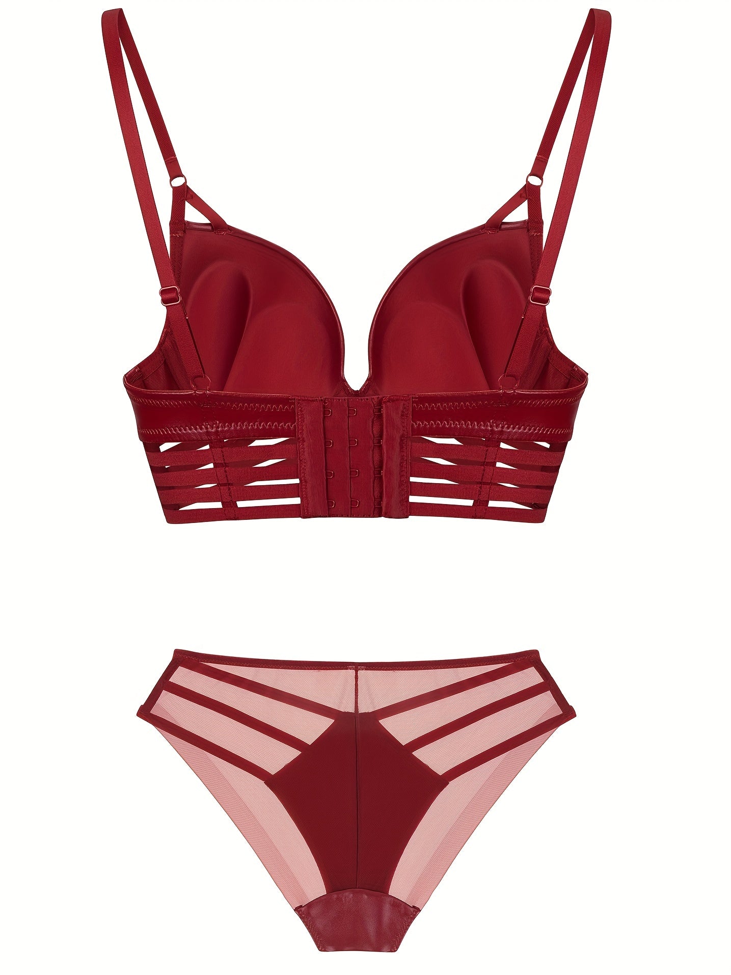 Simple Solid Bra & Panties, Push Up Bra & Cut Out Panties Lingerie Set, Women&