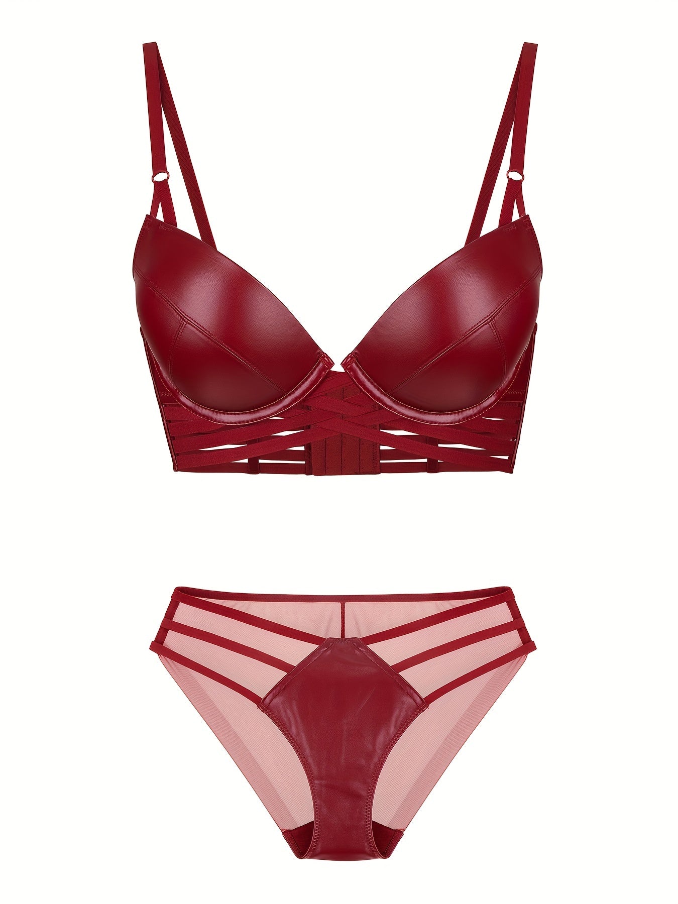 Simple Solid Bra & Panties, Push Up Bra & Cut Out Panties Lingerie Set, Women&