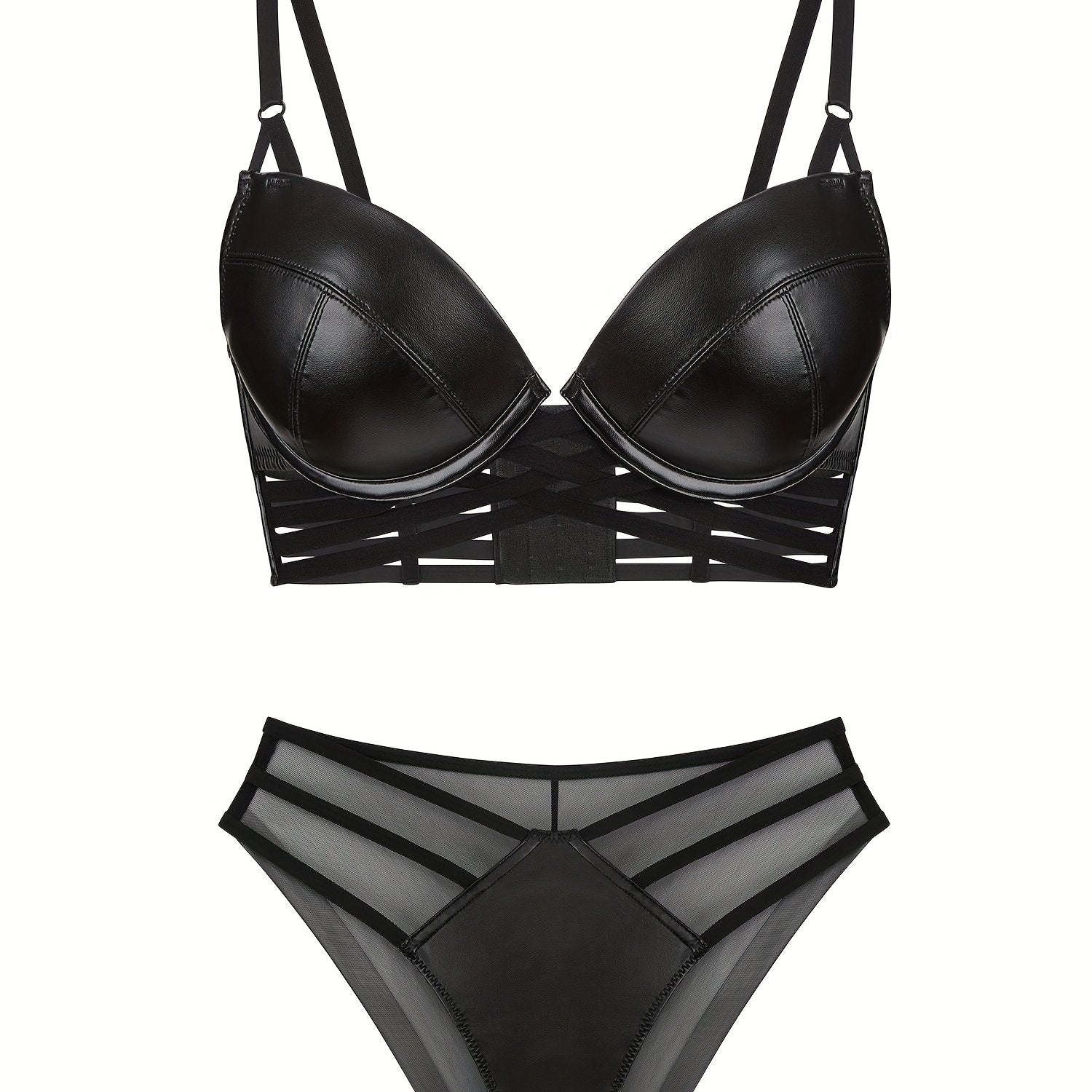 Simple Solid Bra & Panties, Push Up Bra & Cut Out Panties Lingerie Set, Women&