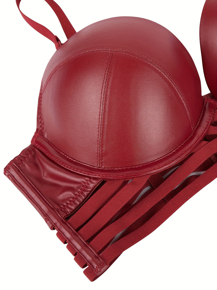 Simple Solid Bra & Panties, Push Up Bra & Cut Out Panties Lingerie Set, Women&