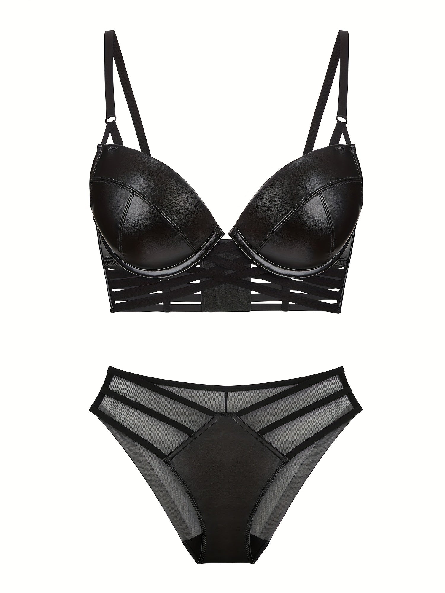 Simple Solid Bra & Panties, Push Up Bra & Cut Out Panties Lingerie Set, Women&