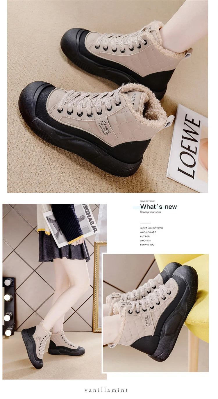 Winter Women Snow Boot Ankle Boots Platform Shoes for Women Keep Warm Sneakers Anti-collision Toe Cap - Lena & Miles Exquisite Boutique LLC.