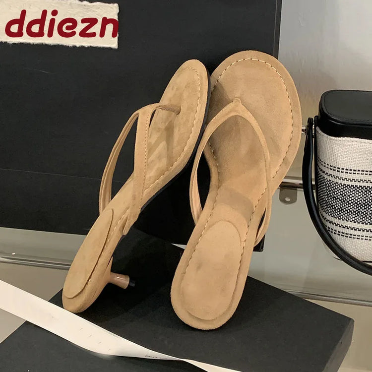 Fashion Round Toe Women Thin Heels Slippers Slides Female Flip flops Sandals Spring Summer Ladies Heeled Slippers Shoes Pumps - Lena & Miles Exquisite Boutique LLC.