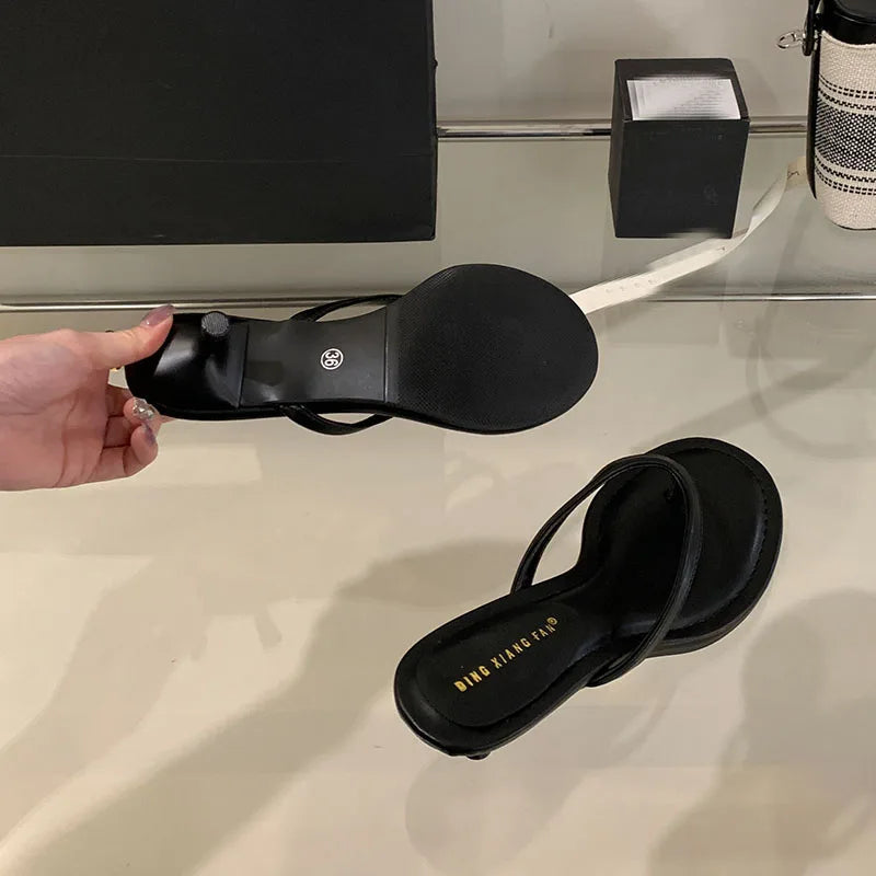 Fashion Round Toe Women Thin Heels Slippers Slides Female Flip flops Sandals Spring Summer Ladies Heeled Slippers Shoes Pumps - Lena & Miles Exquisite Boutique LLC.