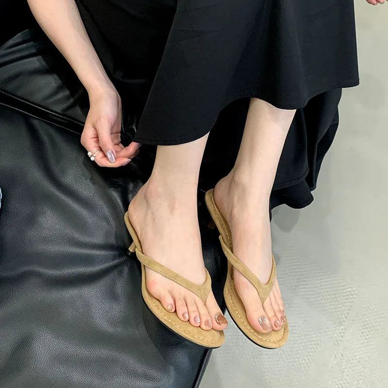 Fashion Round Toe Women Thin Heels Slippers Slides Female Flip flops Sandals Spring Summer Ladies Heeled Slippers Shoes Pumps - Lena & Miles Exquisite Boutique LLC.