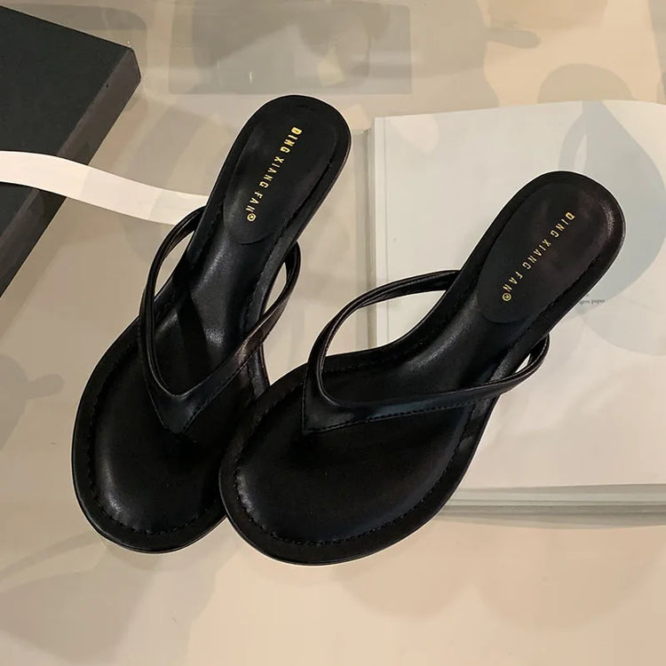 Fashion Round Toe Women Thin Heels Slippers Slides Female Flip flops Sandals Spring Summer Ladies Heeled Slippers Shoes Pumps - Lena & Miles Exquisite Boutique LLC.