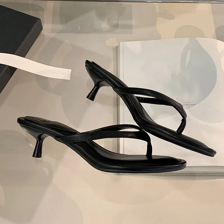 Fashion Round Toe Women Thin Heels Slippers Slides Female Flip flops Sandals Spring Summer Ladies Heeled Slippers Shoes Pumps - Lena & Miles Exquisite Boutique LLC.