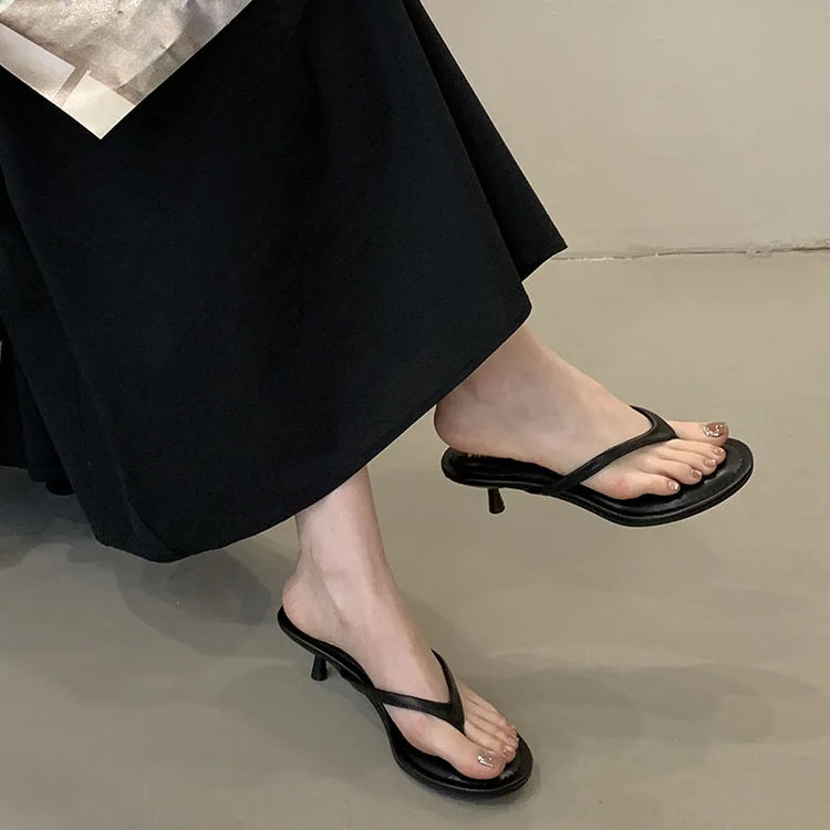 Fashion Round Toe Women Thin Heels Slippers Slides Female Flip flops Sandals Spring Summer Ladies Heeled Slippers Shoes Pumps - Lena & Miles Exquisite Boutique LLC.