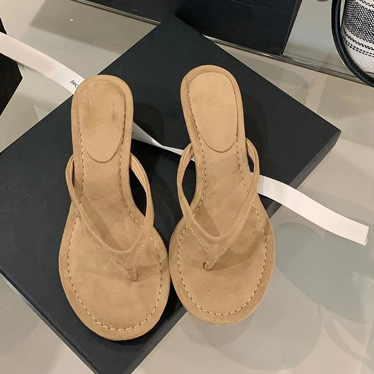 Fashion Round Toe Women Thin Heels Slippers Slides Female Flip flops Sandals Spring Summer Ladies Heeled Slippers Shoes Pumps - Lena & Miles Exquisite Boutique LLC.