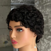 Short Kinky Curly Wigs Human Hair Pixie Cut Brazilian Human Hair For Women Natural Black Glueless Curly Human Hair Wigs - Lena & Miles Exquisite Boutique LLC.
