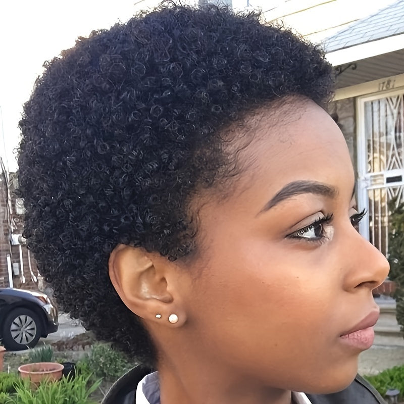Short Kinky Curly Wigs Human Hair Pixie Cut Brazilian Human Hair For Women Natural Black Glueless Curly Human Hair Wigs - Lena & Miles Exquisite Boutique LLC.