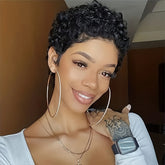 Short Kinky Curly Wigs Human Hair Pixie Cut Brazilian Human Hair For Women Natural Black Glueless Curly Human Hair Wigs - Lena & Miles Exquisite Boutique LLC.
