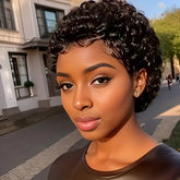 Short Kinky Curly Wigs Human Hair Pixie Cut Brazilian Human Hair For Women Natural Black Glueless Curly Human Hair Wigs - Lena & Miles Exquisite Boutique LLC.