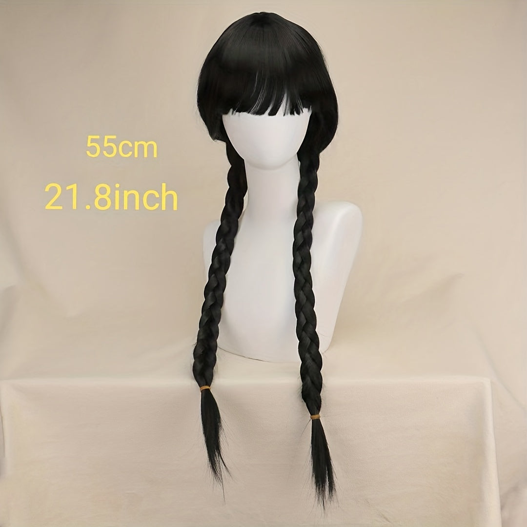 Cosplay Wigs Black Double Twist Braid Wigs Synthetic Hair Replacement Wigs For Halloween Party Costume Accessories - Lena & Miles Exquisite Boutique LLC.
