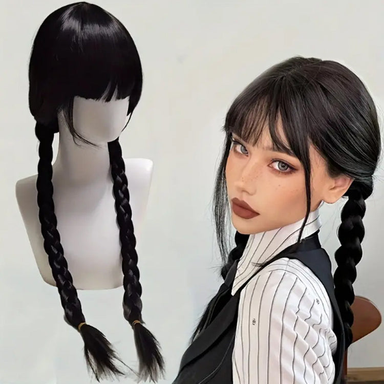 Cosplay Wigs Black Double Twist Braid Wigs Synthetic Hair Replacement Wigs For Halloween Party Costume Accessories - Lena & Miles Exquisite Boutique LLC.